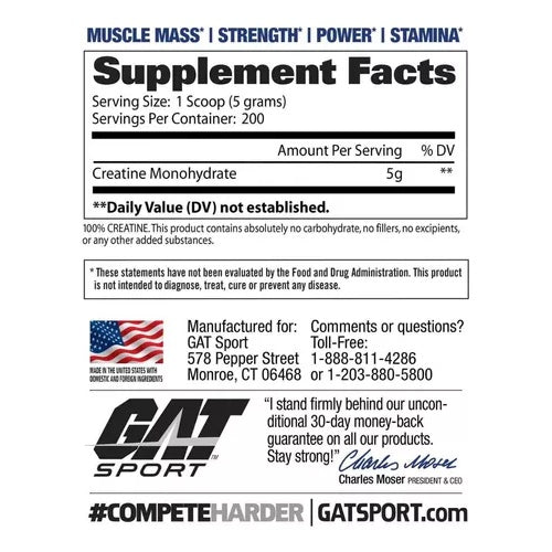 CREATINA MONOHIDATADA GAT SPORT 200 PORCIONES