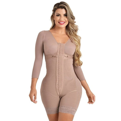 FAJA SHORT CON BRASIER Y MANGAS Y 3 FILAS DE BROCHES REALCE MAXI POWERNET