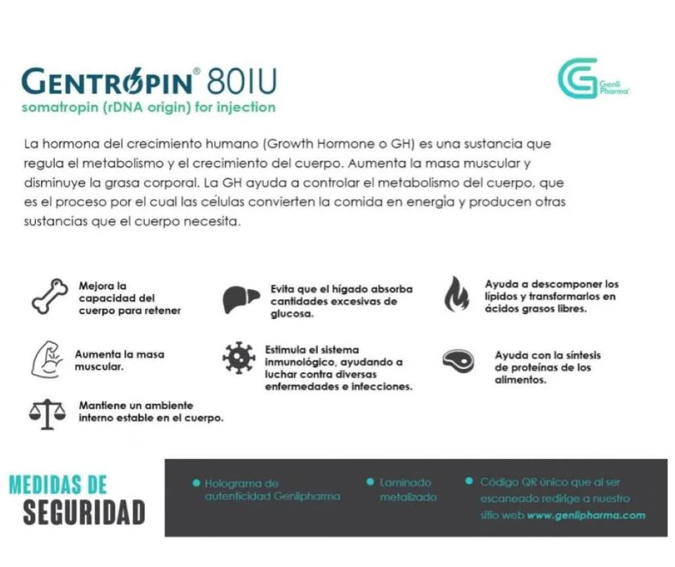 HORMONA DE CRECIMIENTO GENTROPIN 80 IU 10 PIEZAS!