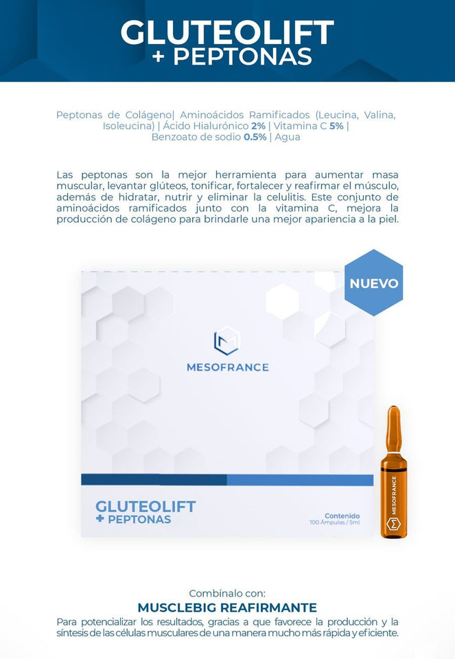 GLUTEO LIFT+ PEPTONAS MESOFRANCE CAJA CON 100 AMPOLLETAS